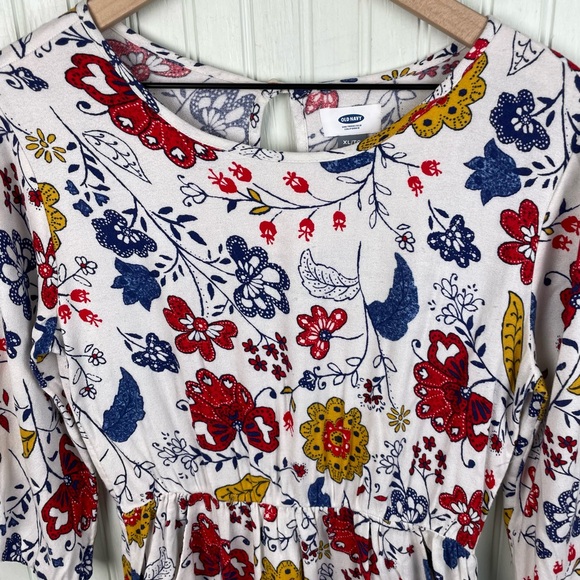 Old Navy Girls Cinch Waist Cream Multicolor Floral Print Skater Dress Size XL 14 - Picture 3 of 10
